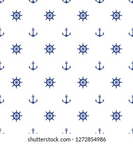 Seamless sea pattern with weels anchors