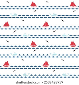 Seamless sea pattern.marine theme.vector illustration