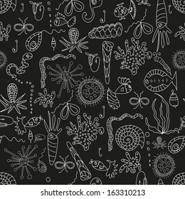 Seamless sea plankton pattern in cartoon style 