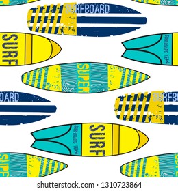 Seamless  Sea surfing pattern with bright surf desks.  Summer illustration. , for textiles, prints, for boy and girl