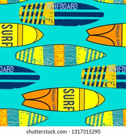 Seamless  Sea surfing pattern with bright surf desks.  Summer illustration. , for textiles, prints, for boy and girl