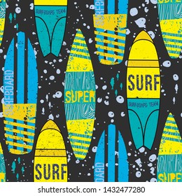 Seamless  Sea surfing pattern with bright surf desks.  Summer illustration. , for textiles, prints, for boy and girl