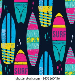 Seamless  Sea Surfing Pattern With Bright Surf Decks. 