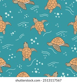 seamless sea turtle pattern - wallpaper, wrapping, print, notebook cover and others. marine life pattern