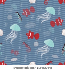 seamless sea vector background with sea animals