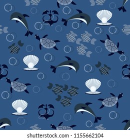 seamless sea vector background with sea animals