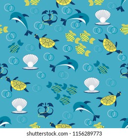 seamless sea vector background with sea animals