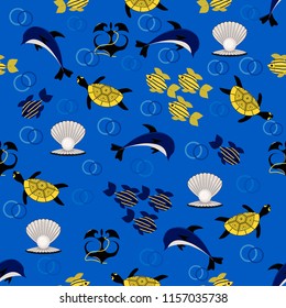 seamless sea vector background with sea animals