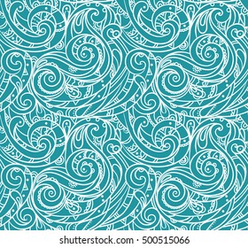 Seamless sea vector blue wave line pattern, sea background.