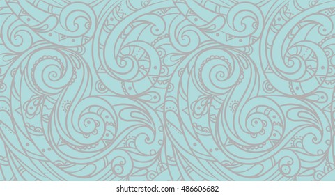 Seamless sea vector wave line pattern, curl ethnic background. Adult Coloring pages.