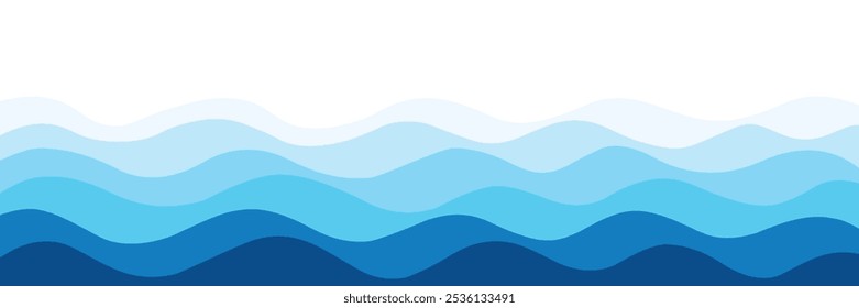 Seamless sea waves layered vector background. Blue ocean waves. Water wave pattern design.