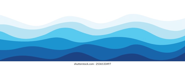 Seamless sea waves layered vector background. Blue ocean waves. Water wave pattern design.