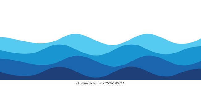 Seamless sea waves layered vector background. Blue ocean waves. Water wave pattern design.