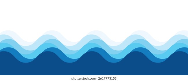 Seamless sea waves layered vector background. Blue ocean waves. Water wave pattern design.