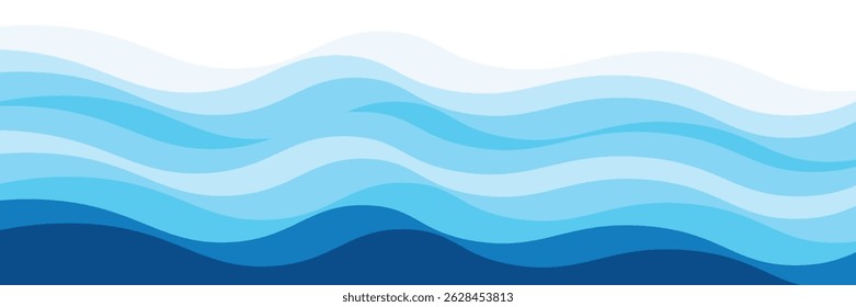 Ondas marinhas sem costura fundo vetorial em camadas. Ondas azuis do oceano. Design padrão de onda de água.eps10