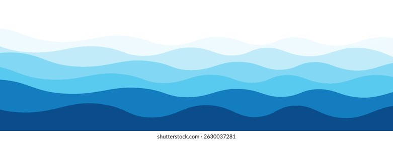 Seamless sea waves layered vector background. Blue ocean waves. Water wave pattern design.