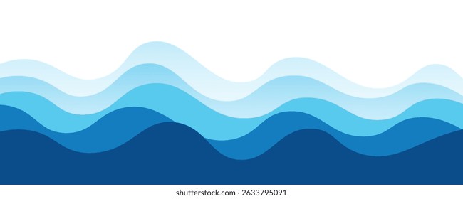 Seamless sea waves layered vector background. Blue ocean waves. Water wave pattern design.