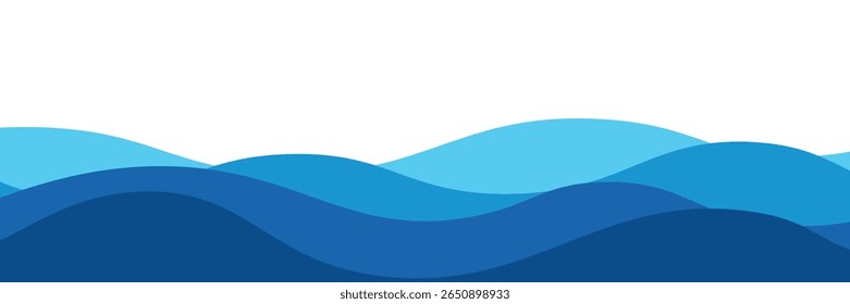 Seamless sea waves layered vector background. Blue ocean waves. Water wave pattern design.