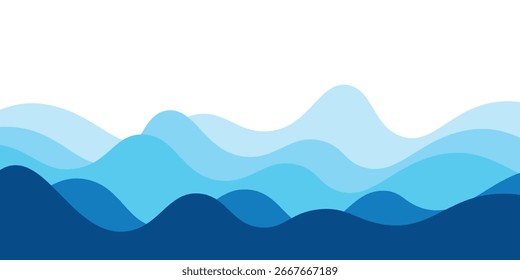 Seamless sea waves layered vector background. Blue ocean waves. Water wave pattern design.