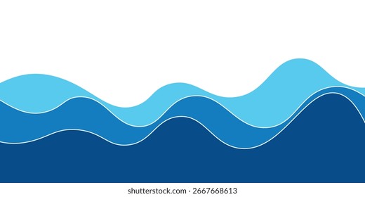 Ondas marinhas sem costura fundo vetorial em camadas. Ondas azuis do oceano. Projeto de padrão de onda de água. vetor eps 10