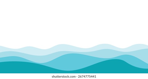 Ondas marinhas sem costura fundo vetorial em camadas. Ondas azuis do oceano. Projeto de padrão de onda de água.