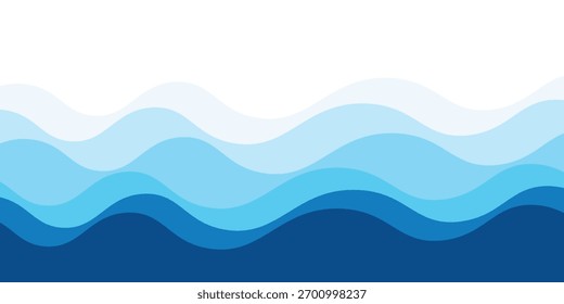 Las olas de mar sin fisuras en capas de Vector de fondo. Olas azules del océano. Diseño de patrón de onda de agua.