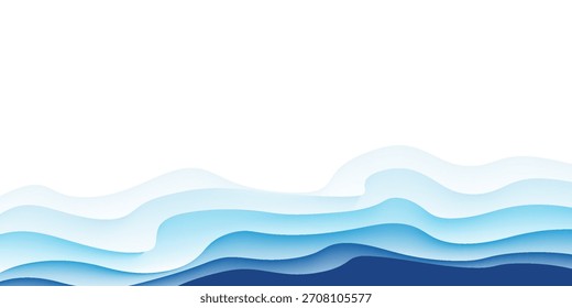 Las olas de mar sin fisuras en capas de Vector de fondo. Olas azules del océano. Diseño de patrón de onda de agua.