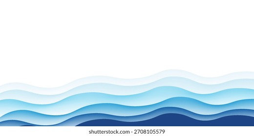 Las olas de mar sin fisuras en capas de Vector de fondo. Olas azules del océano. Diseño de patrón de onda de agua.