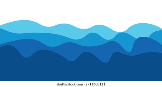Las olas de mar sin fisuras en capas de Vector de fondo. Olas azules del océano. Diseño de patrón de onda de agua.