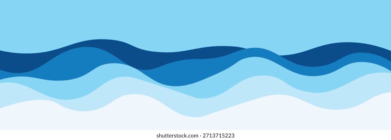 Seamless sea waves layered vector background. Blue ocean waves. Water wave pattern design.
