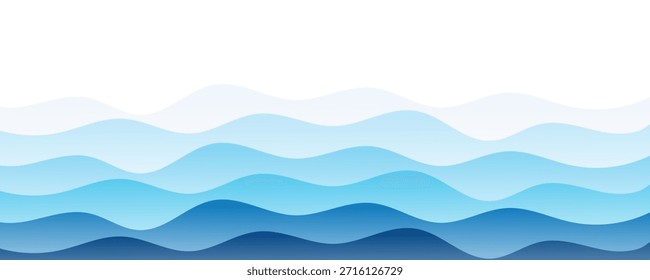 Ondas marinhas sem costura fundo vetorial em camadas. Ondas azuis do oceano. Design padrão de onda de água eps10