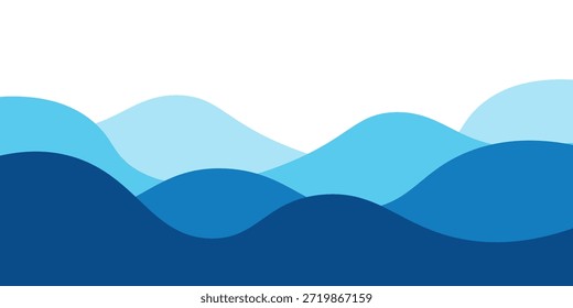 Seamless sea waves layered vector background. Blue ocean waves. Water wave pattern design.