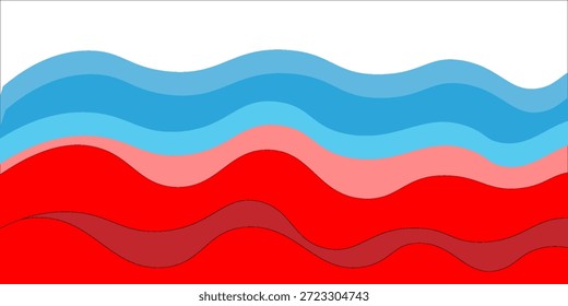 Ondas marinhas sem costura fundo vetorial em camadas. Ondas azuis e vermelhas do oceano. Projeto de padrão de onda de água.