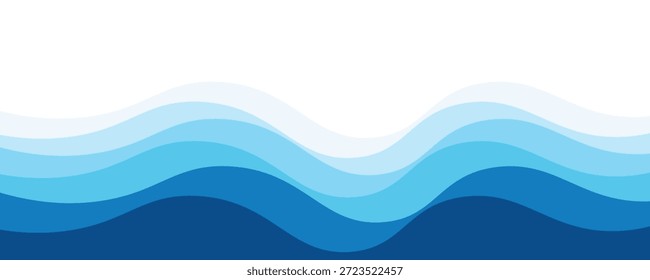 Ondas marinhas sem costura fundo vetorial em camadas. Ondas azuis do oceano. Projeto de padrão de onda de água.