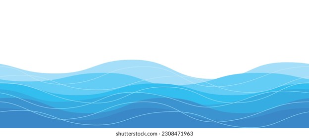 Seamless sea waves pattern. Water wave abstract design. Blue ocean wave layer