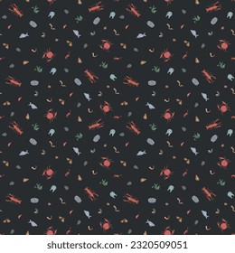Seamless seafood pattern. Drawn seafood background