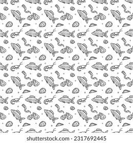 Seamless seafood pattern. Drawn sea food background