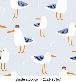 Seamless seagulls pattern. Creative marine summer  background. Vector illustration