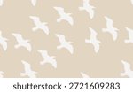 Seamless Seagulls pattern. Seamless flying bird motif for homeware, surface designs, wallpaper, textiles, stationery. Allover seabird print in soft neutral colour.
