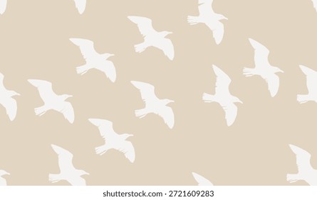Padrão de gaivotas sem costura. Motivo de pássaro voador sem costura para homeware, desenhos de superfície, papel de parede, têxteis, artigos de papelaria. Todas as aves marinhas imprimem em cor neutra suave.