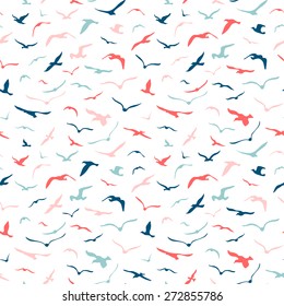 Seamless seagulls pattern. Light birds background. Vector illustration. 