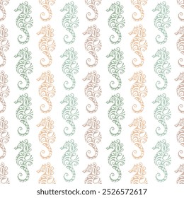 Seamless Seahorse Pattern - Nautical Design in Various Color Styles. Blue