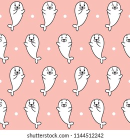 seamless seal and polka dots vector pattern on pink background. cute animal pattern