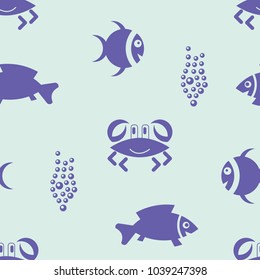 Seamless sealife pattern with crab and fish