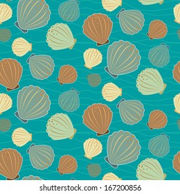 Seamless sealife vector pattern with shells