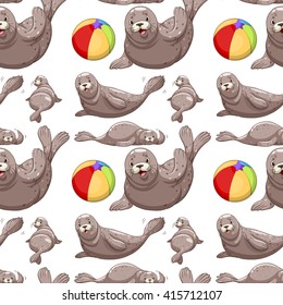 Seamless seals and beach ball illustration