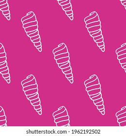 Seamless seashell ocean vector pattern. Repeat nautical shell background with summer elements. Trendy hot pink summer fashion print design. Modern illustration.