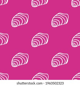 Seamless seashell ocean vector pattern. Repeat nautical shell background with summer elements. Trendy hot pink summer fashion print design. Modern illustration.