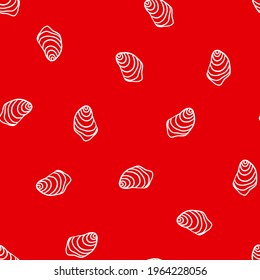 Seamless seashell ocean vector pattern. Repeat nautical shell background with summer elements. Trendy red and white summer fashion print design. Modern illustration.