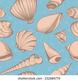 seamless seashell pattern cute vintage color vector illustration